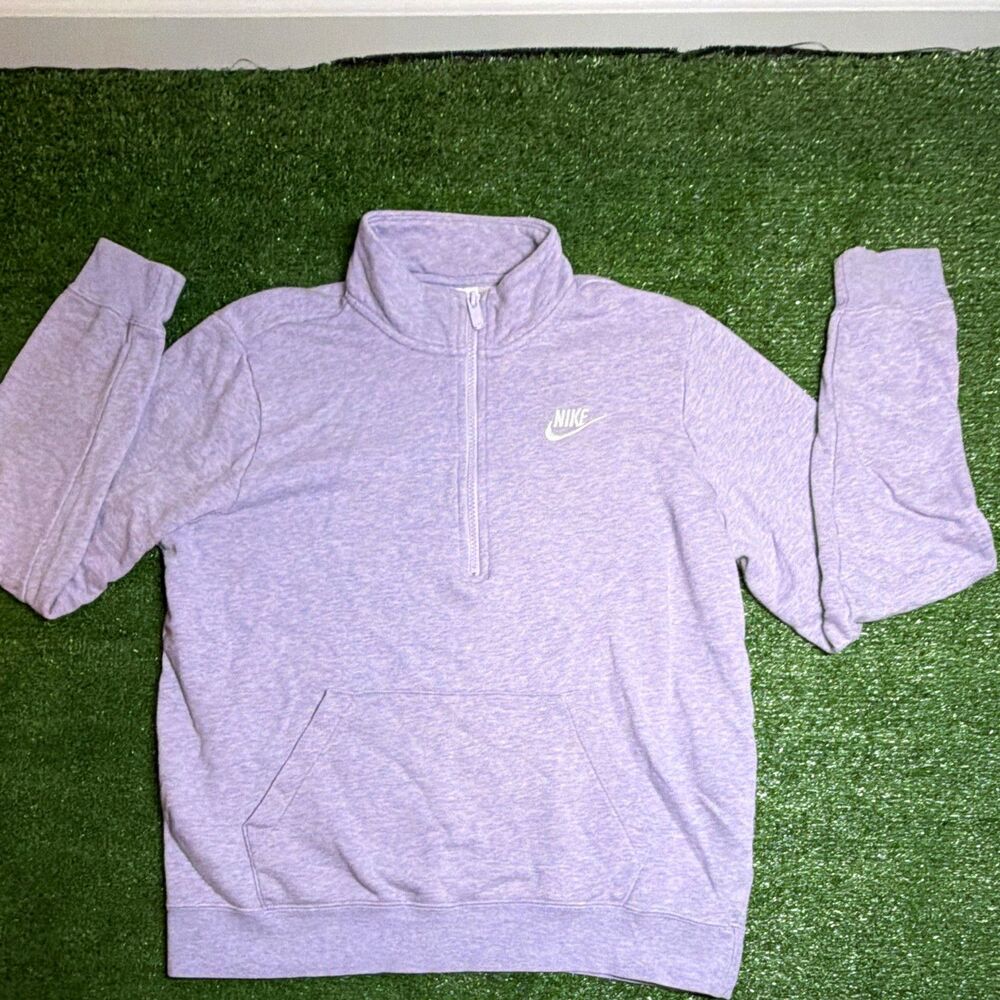 Nike women’s Purple 1/2 Zip Fleece Pullover Sweatshirt Mock Neck Pockets S